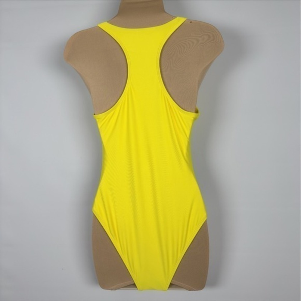 Women's Retro Yellow / Black Mesh Insert Zip Front One Piece Swimsuit - Picture 7 of 7